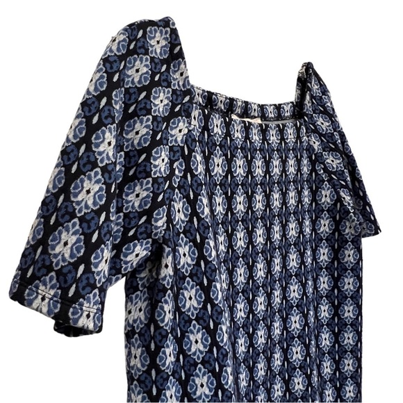 LOFT Blue Diamond Jacquard Square Neck Top, Size Small - Picture 3 of 8